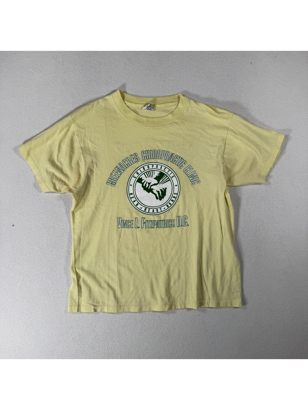 Vintage 70s Soft Chiropractor Graphic Soft Yellow T Shirt